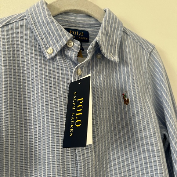 Polo Ralph Lauren Other - Polo by Ralph Lauren Blue White Striped Knit Cotton Oxford Shirt Boys 5 NWT
